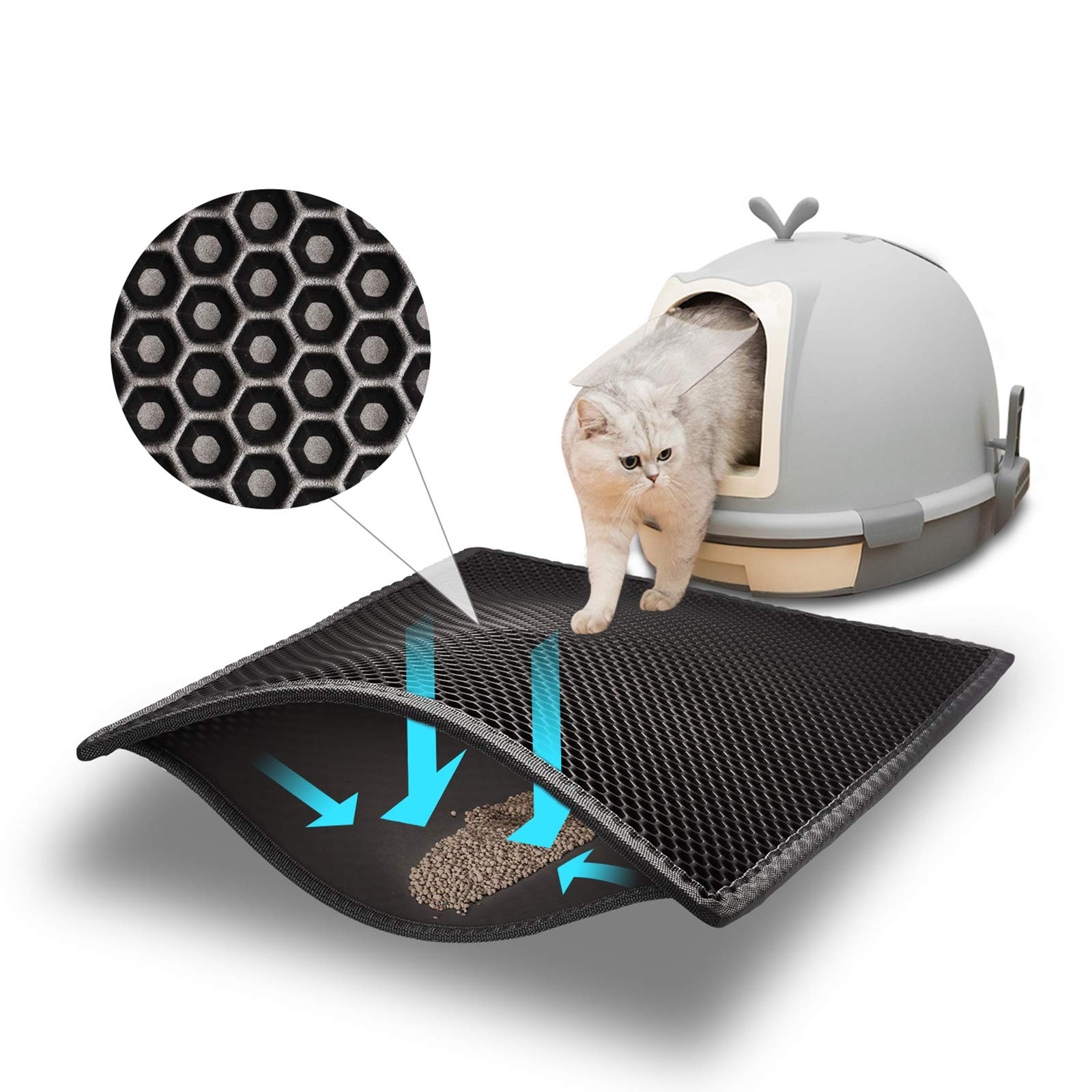 Qpets Cat Litter Mat, 22.8 * 17.3 inch, Litter Mat Double Layer Open Edge Design, Waterproof EVA Material, Durable and Washable, Cat Litter Box, cat Litter Tray (Black) Qpets Cat Litter Mat, 22.8 * 17.3 inch, Litter Mat Double Layer Open Edge Design, Waterproof EVA Material, Durable and Washable, Cat Litter Box, cat Litter Tray (Black)